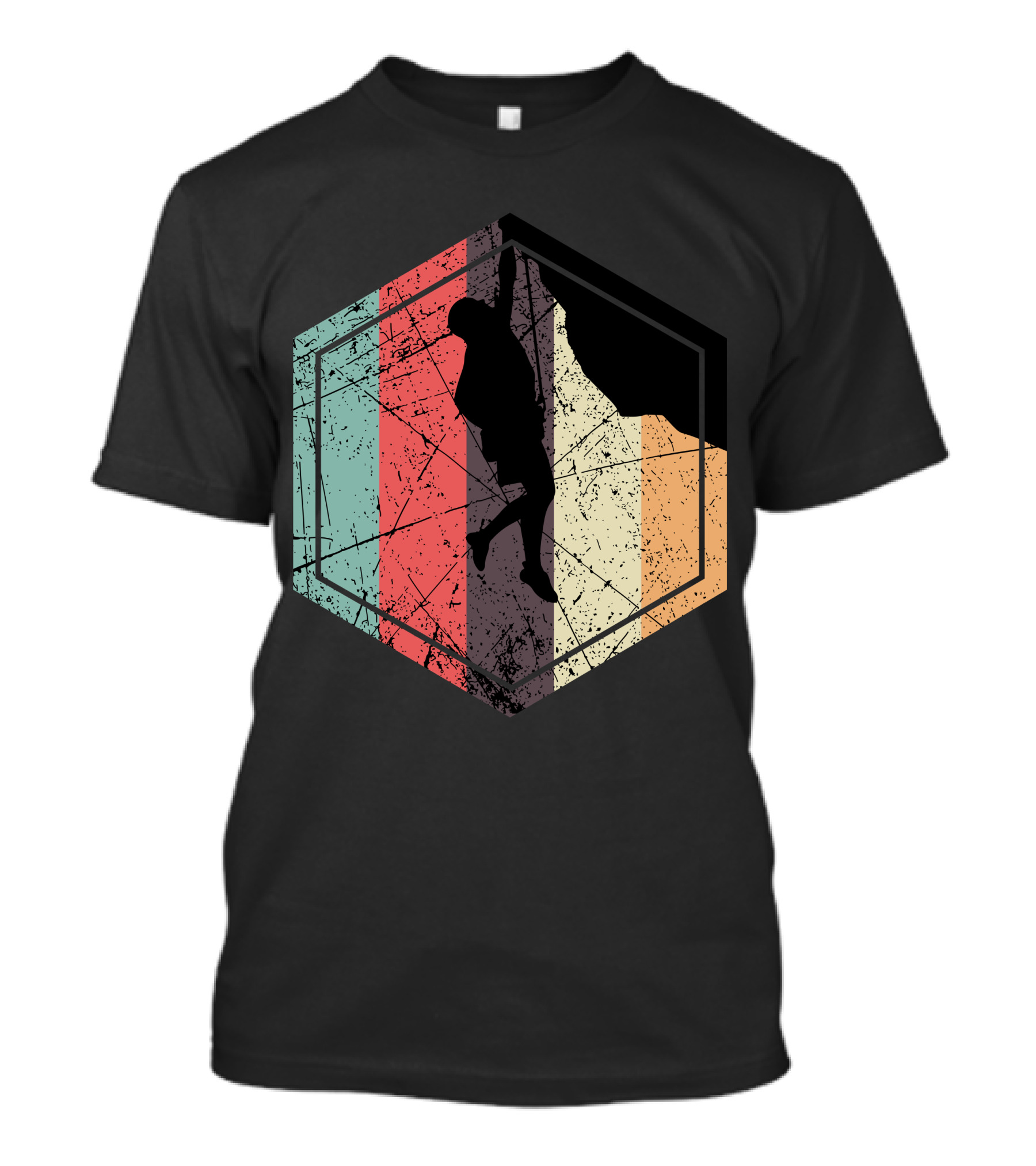 Climber Retro Hexagon Silhouette On Distressed Stripes T-Shirt
