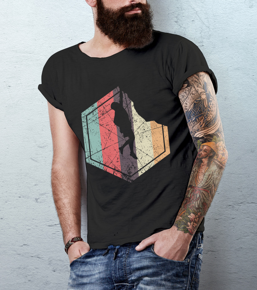 Climber Retro Hexagon Silhouette On Distressed Stripes T-Shirt