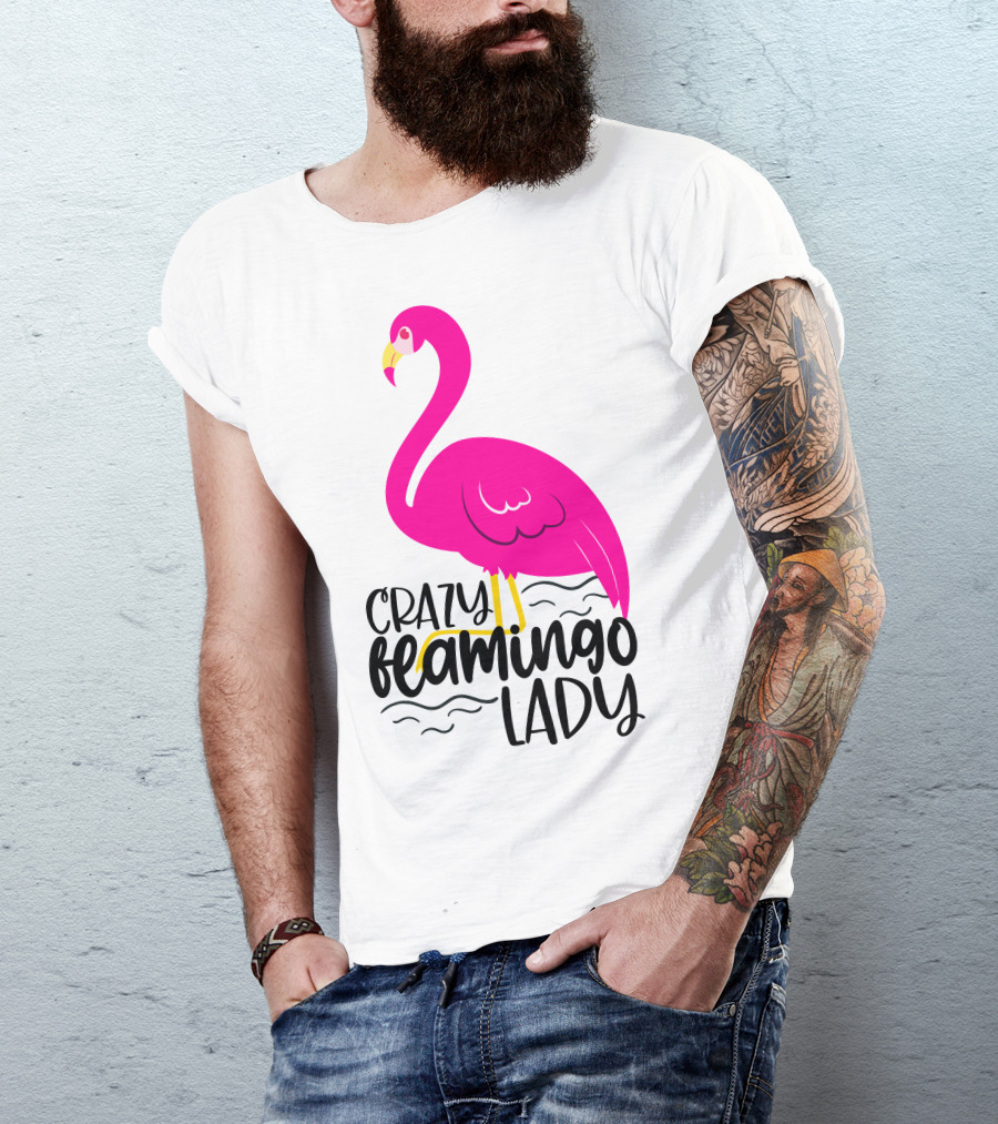 Crazy Flamingo Lady Pink Bird T-Shirt