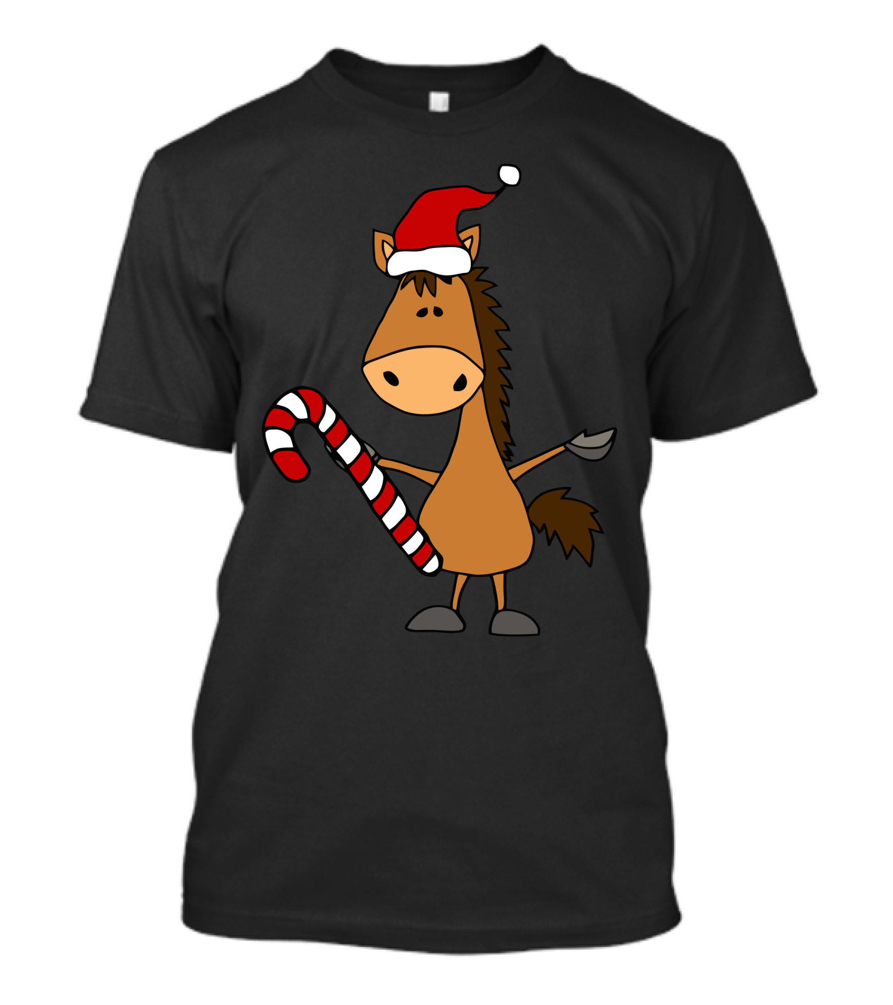 Cute Funny Horse Santa Hat Holding Candy Cane T-Shirt
