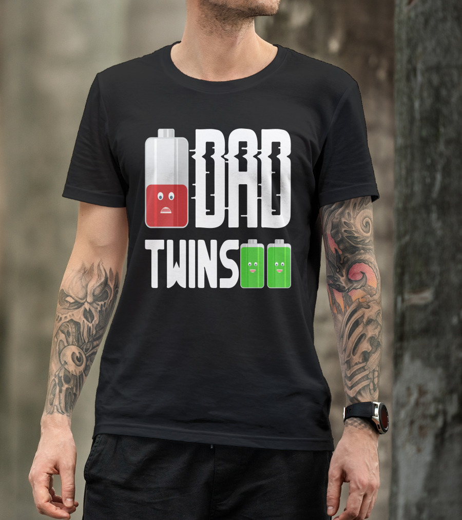 Dad And Twins Battery Levels Humor T-Shirt