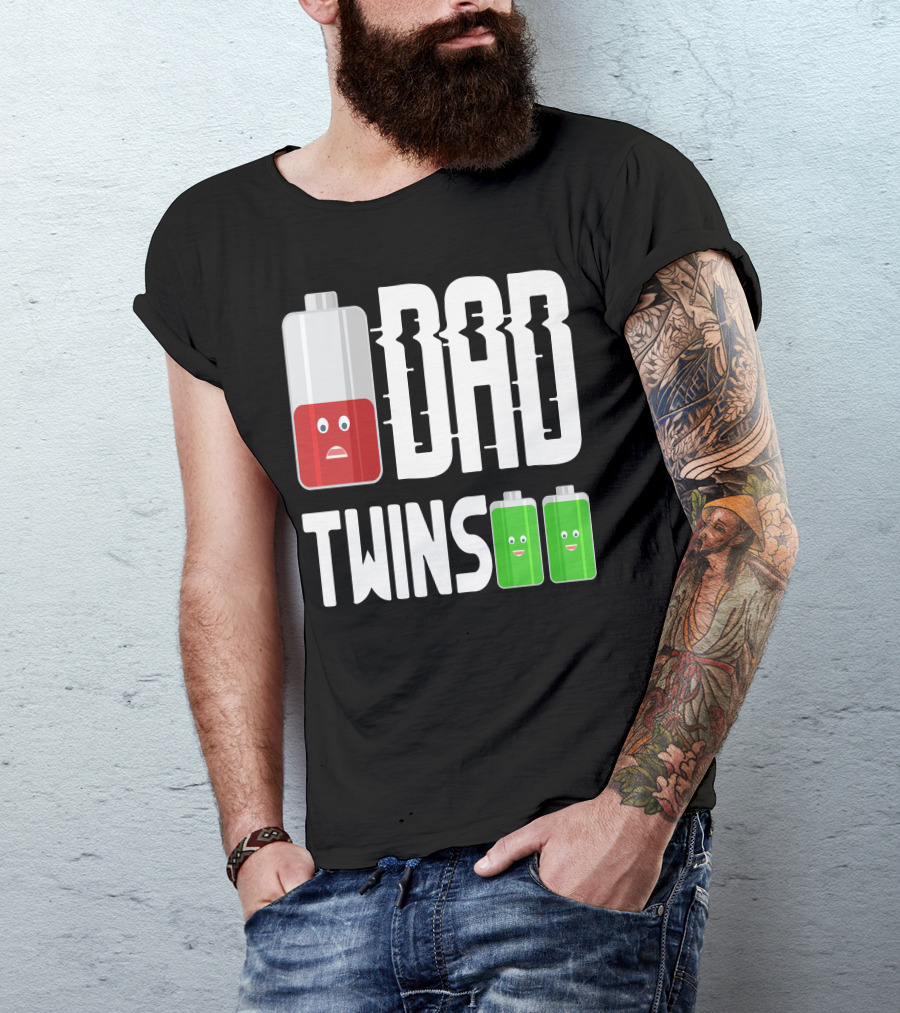 Dad And Twins Battery Levels Humor T-Shirt