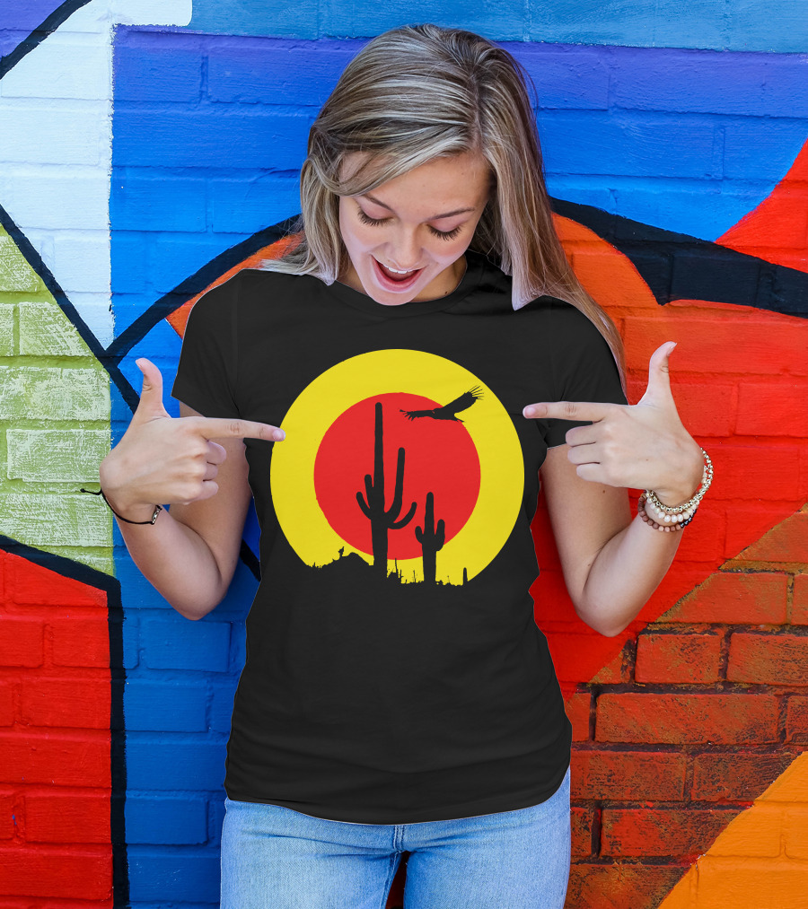 Death Valley Sunset With Cactus And Eagle T-Shirt