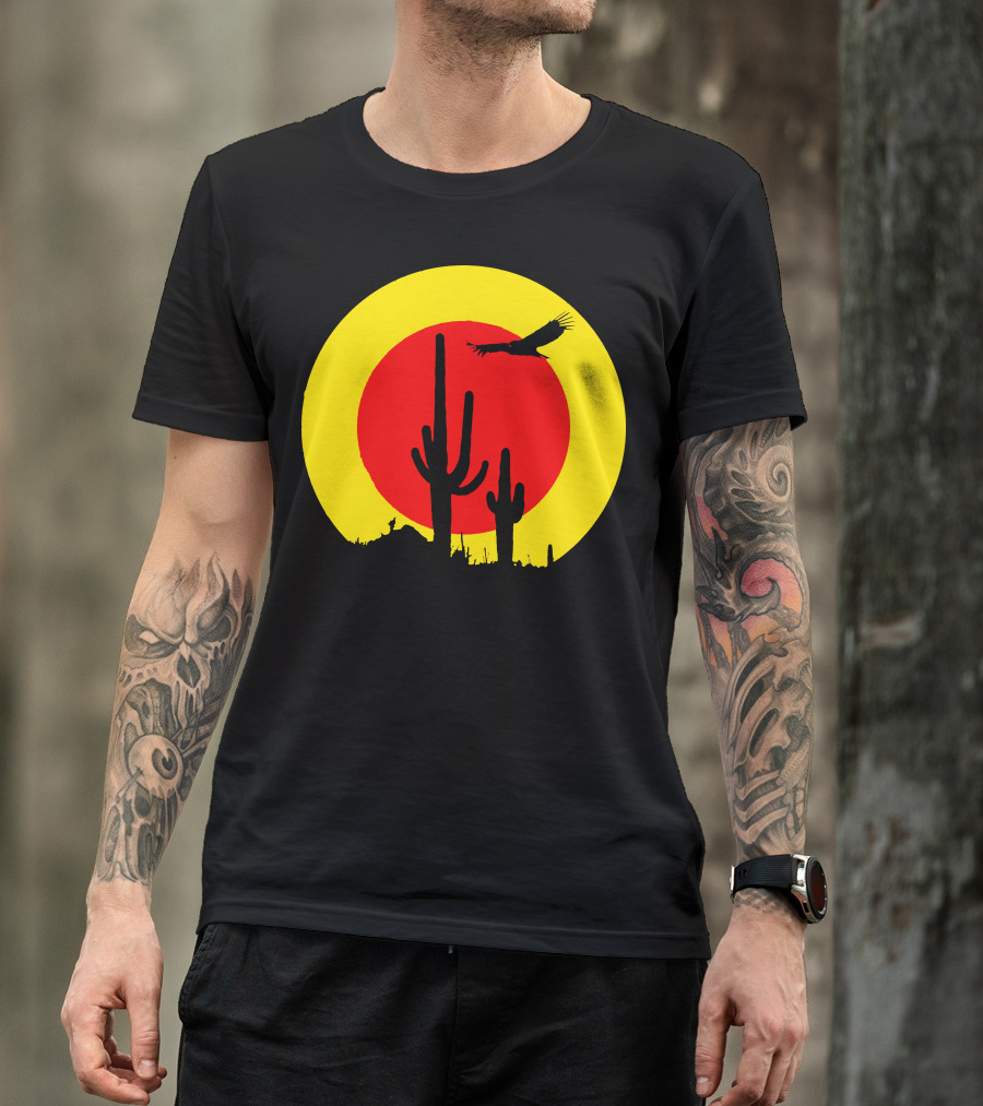 Death Valley Sunset With Cactus And Eagle T-Shirt