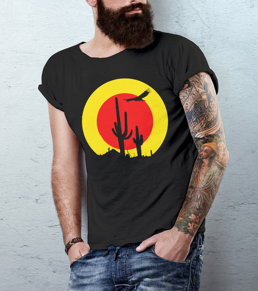 Death Valley Sunset With Cactus And Eagle T-Shirt