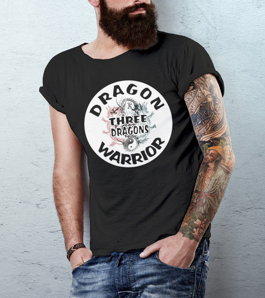 Dragon Warrior Three Dragons Yin Yang Circle T-Shirt