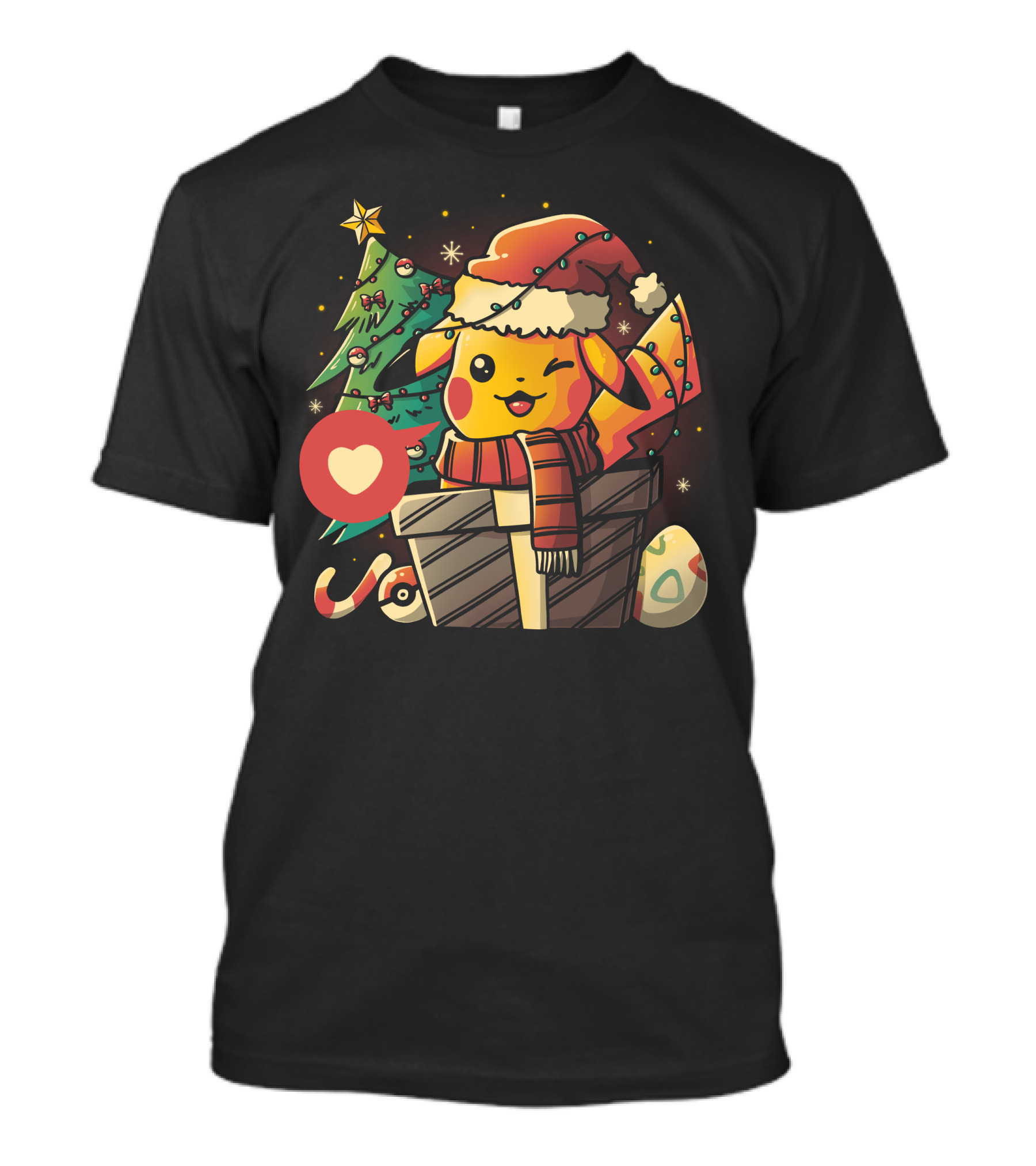 Pikachu Christmas Santa Hat Festive Holiday Gift Box Pokémon Inspired T-Shirt