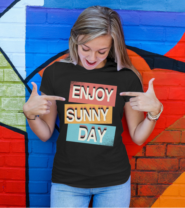 ENJOY SUNNY DAY Retro Style Bold Color Blocks T-Shirt