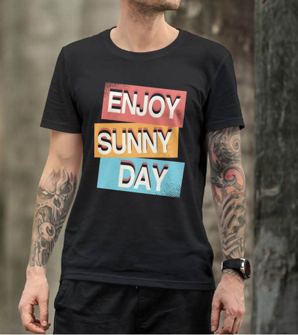 ENJOY SUNNY DAY Retro Style Bold Color Blocks T-Shirt