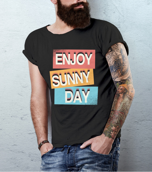 ENJOY SUNNY DAY Retro Style Bold Color Blocks T-Shirt