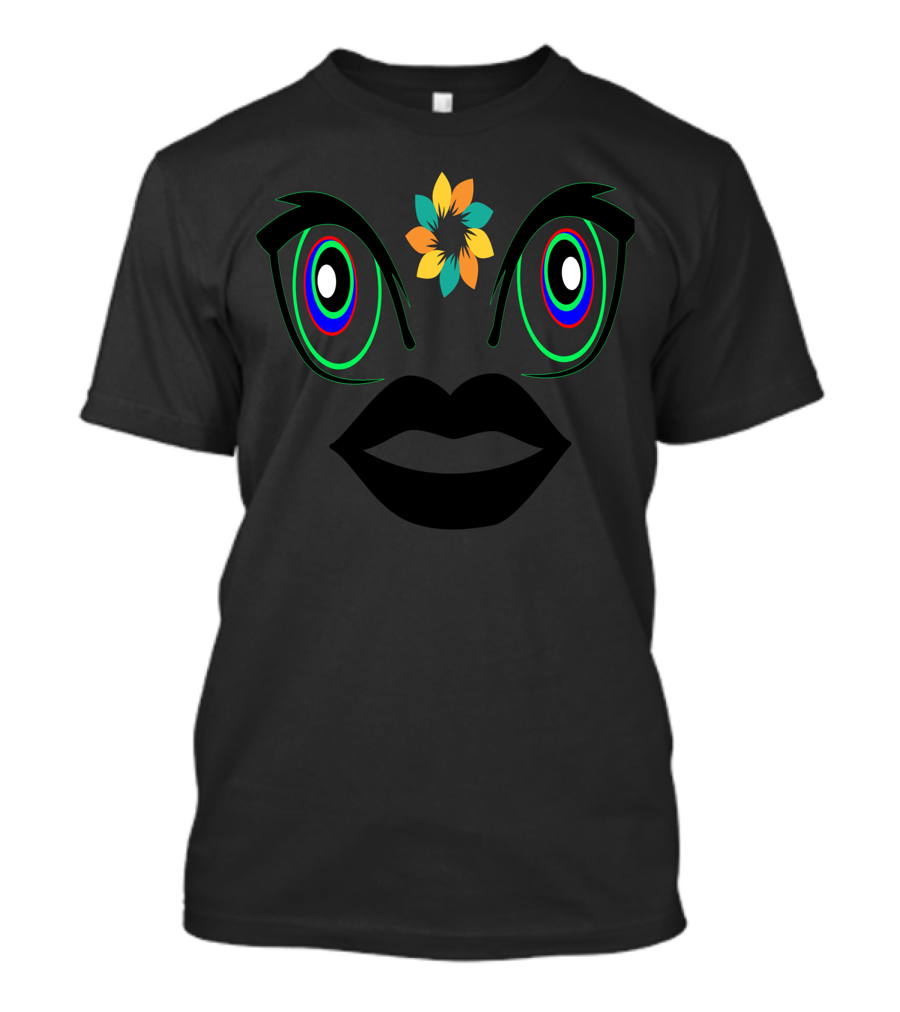 Face Lips Colorful Eyes Floral Accent T-Shirt