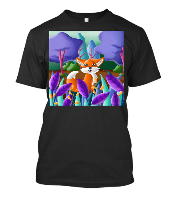Funny Fox Among Vibrant Flora In Mystical Woods T-Shirt