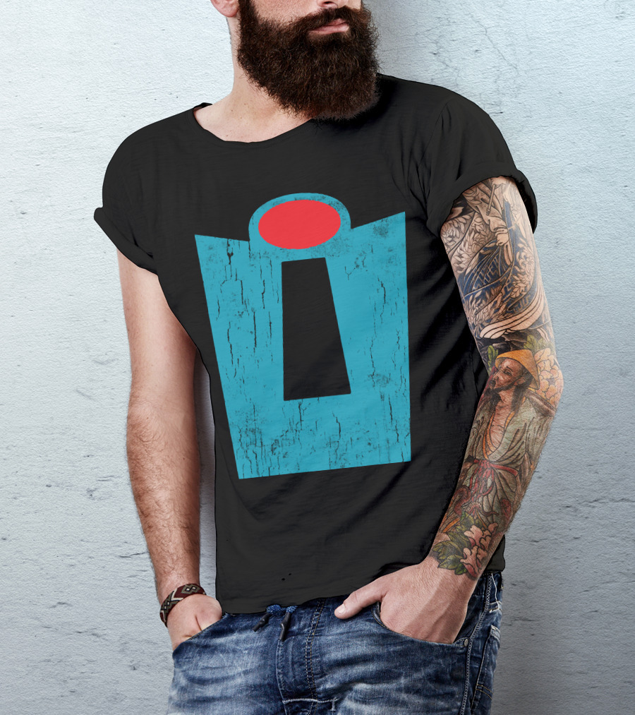 Funny Mr Grunge Distressed Texture Iconic Symbol Red Circle Blue Shape T-Shirt