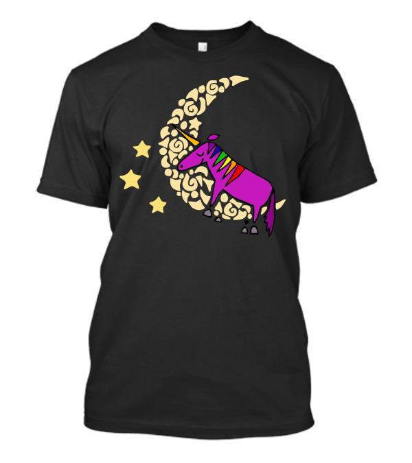 Colorful Funny Unicorn Sleeping On Crescent Moon With Stars T-Shirt