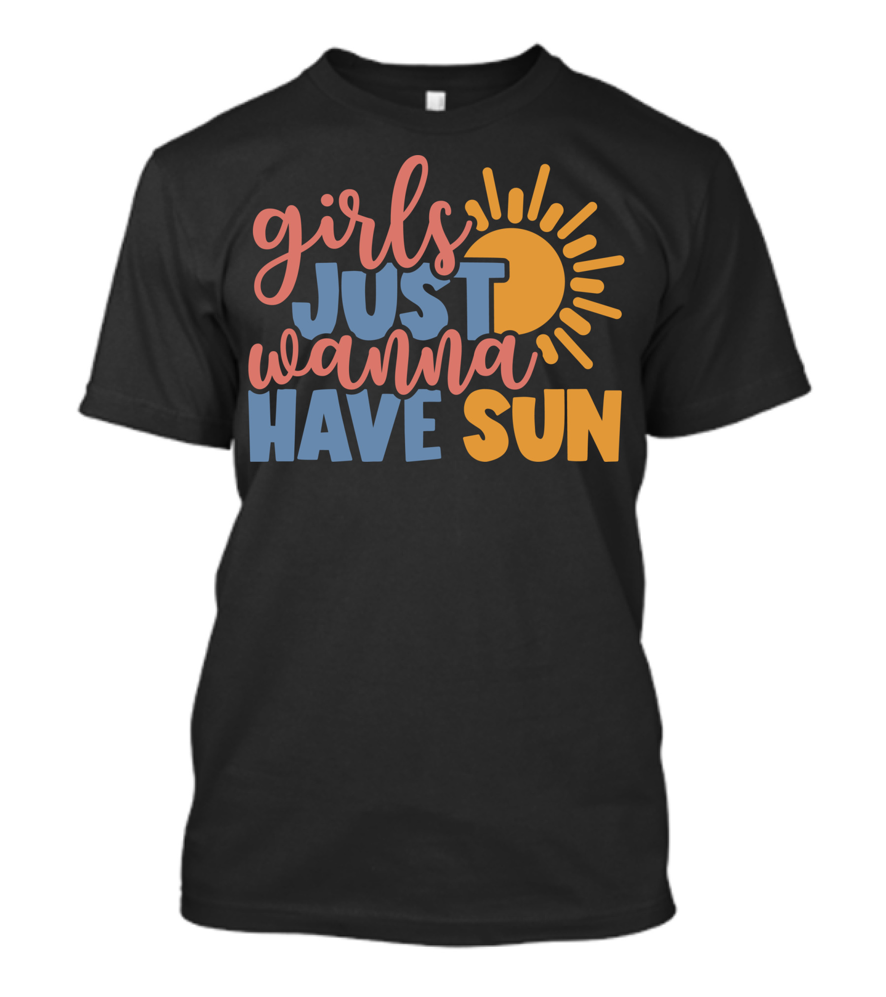 Girls Just Wanna Have Sun Bright Lettering And Sunburst T-Shirt