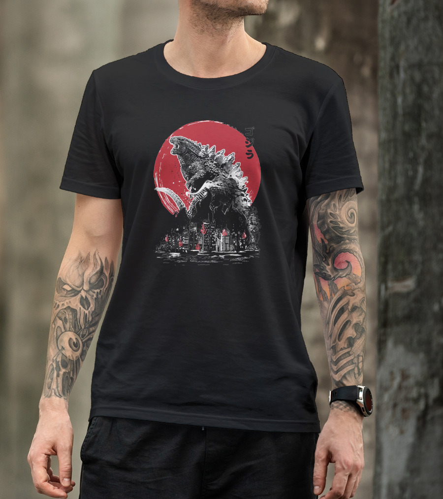 Gojira Attack Sumi City Red Moon Scene T-Shirt