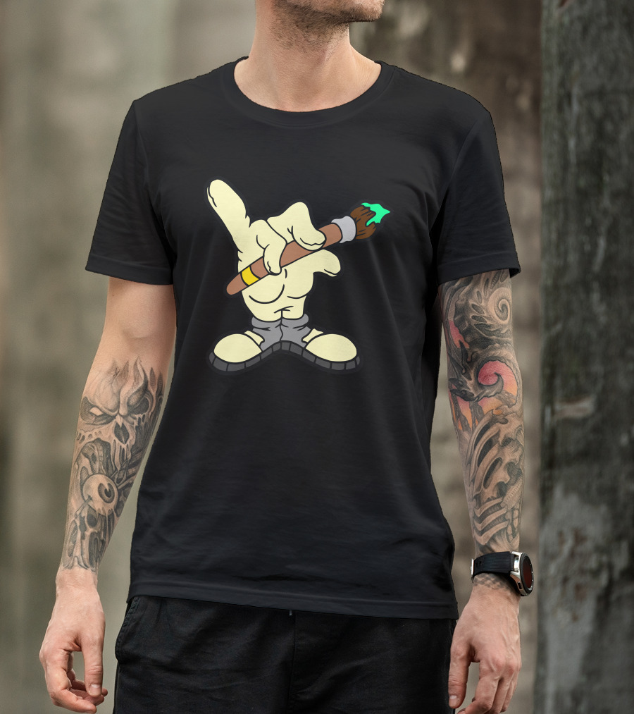 Hand Drawn Cartoon Gloved Hand Holding Paintbrush T-Shirt
