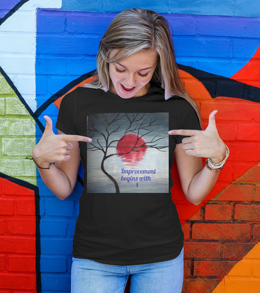 Improvement Begins With I Hand Made Tree Reflection Moonlit Lake T-Shirt