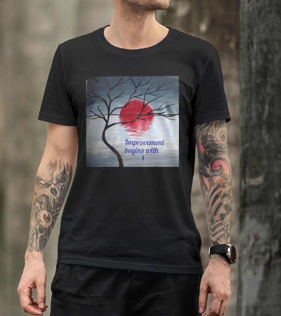 Improvement Begins With I Hand Made Tree Reflection Moonlit Lake T-Shirt