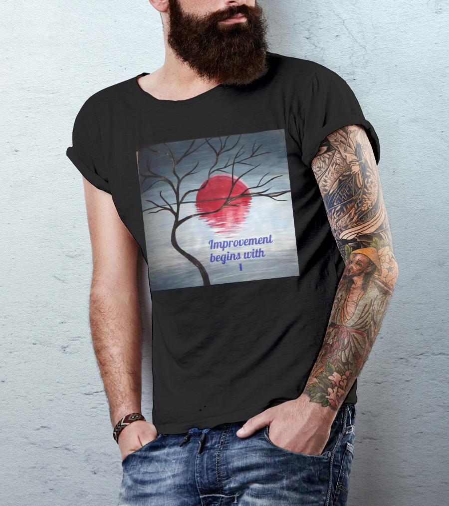 Improvement Begins With I Hand Made Tree Reflection Moonlit Lake T-Shirt