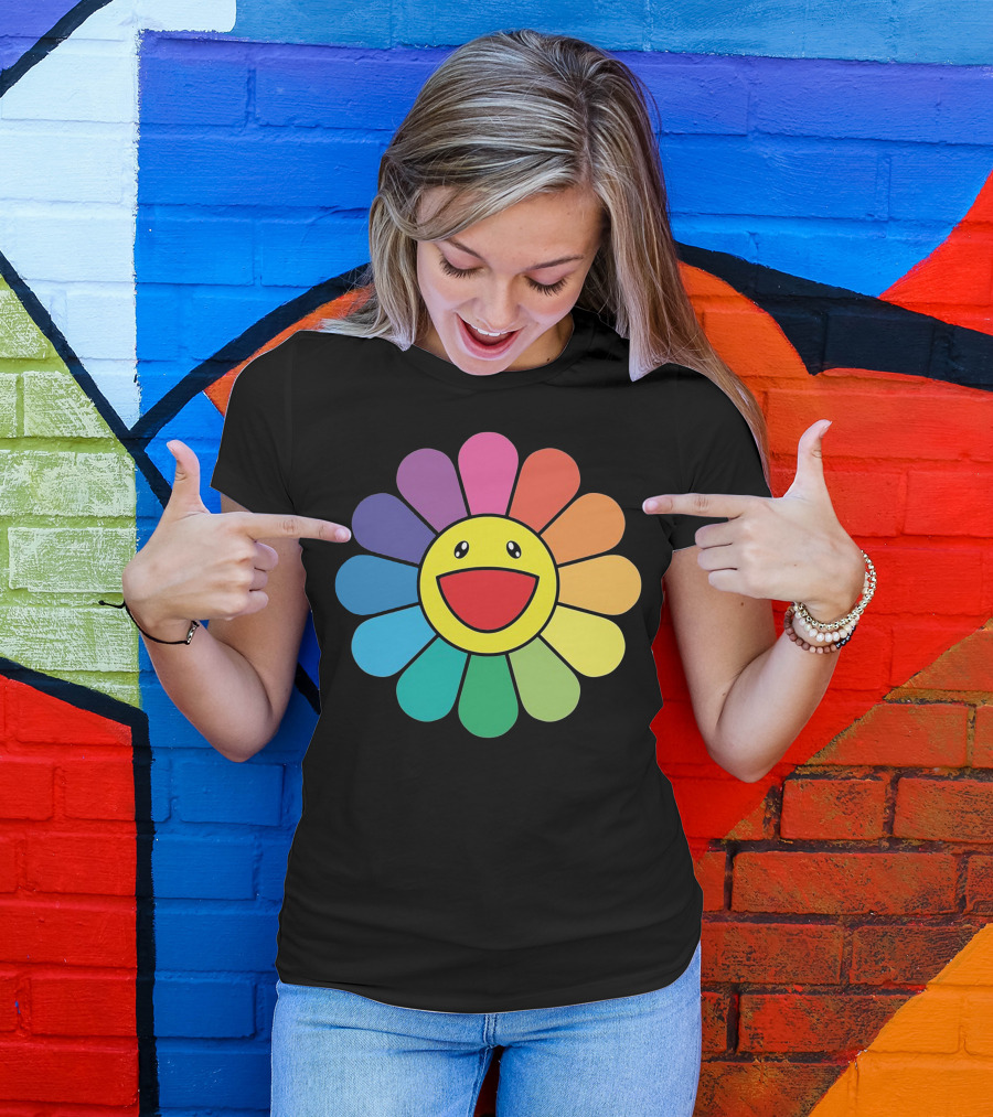 Happy Flower Multicolor Rainbow Smiley Takashi Murakami T-Shirt
