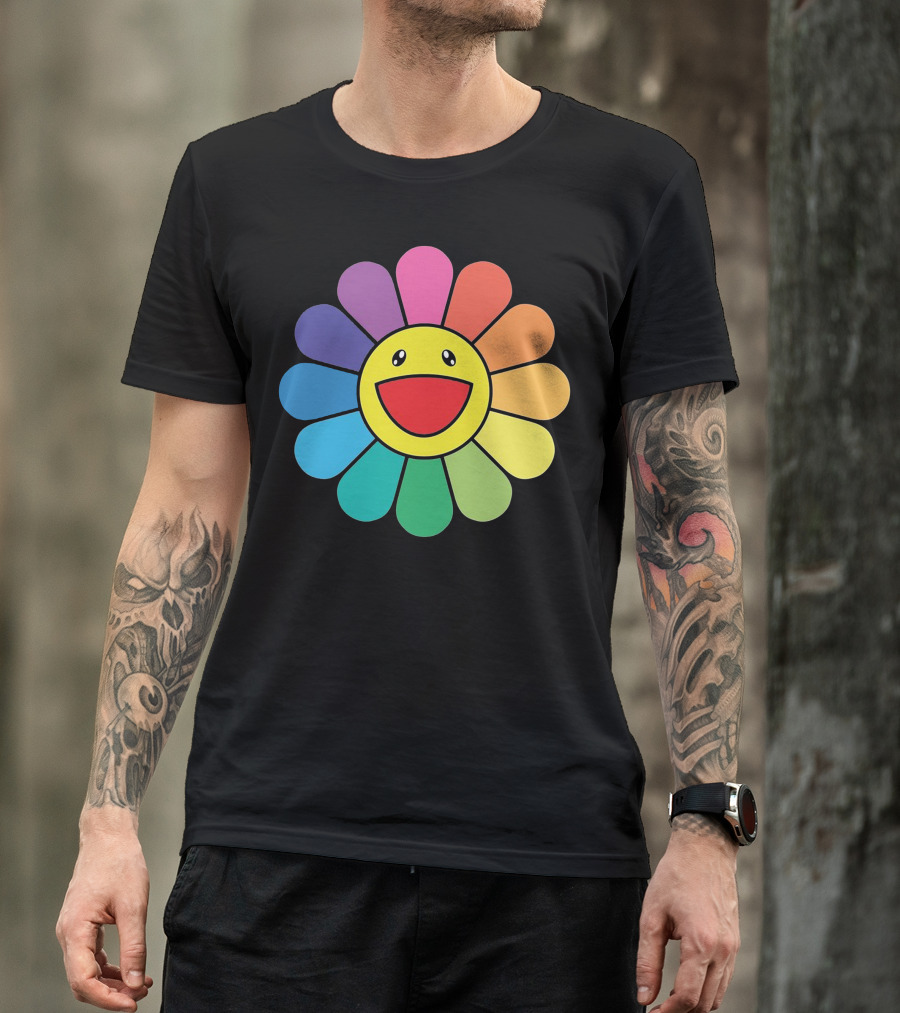 Happy Flower Multicolor Rainbow Smiley Takashi Murakami T-Shirt
