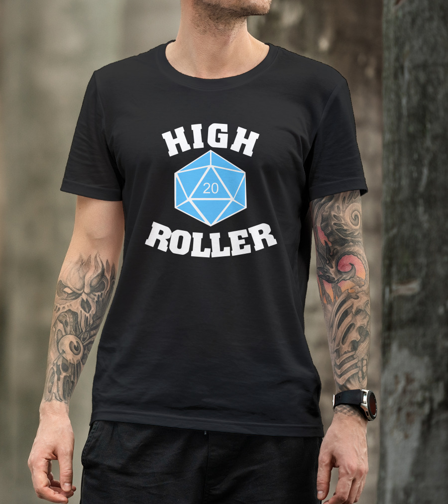 High Roller 20 Sided Die Icon With Text T-Shirt