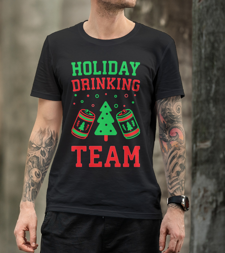 Holiday Drinking Team Christmas Tree Beer Cans T-Shirt