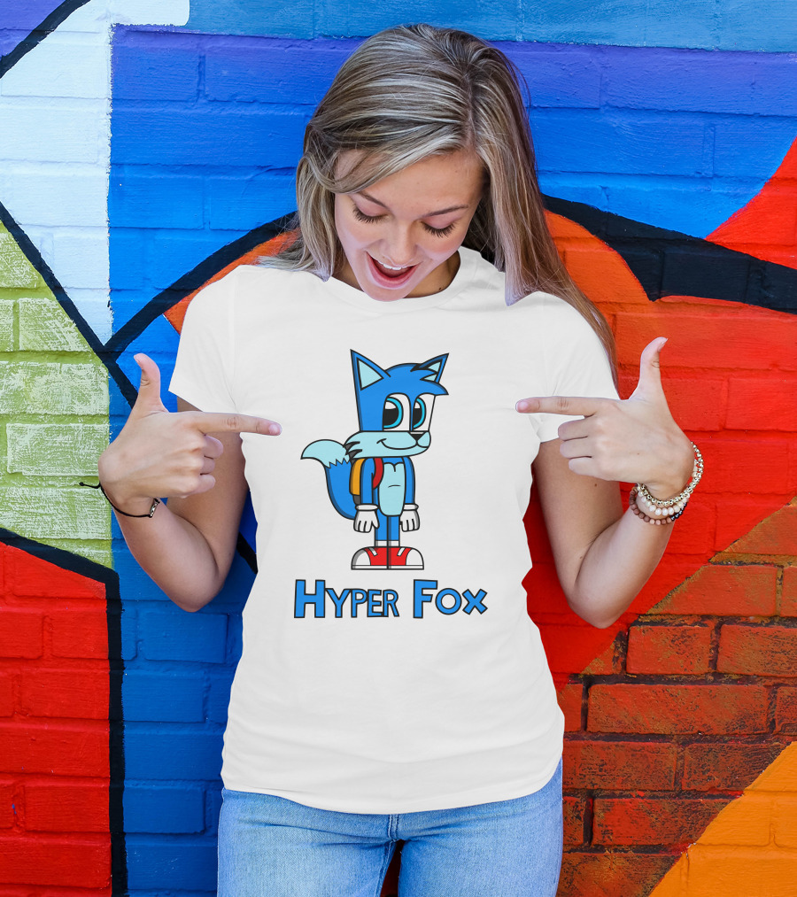 Hyper Fox Funny Cute Blue Cartoon Animal T-Shirt