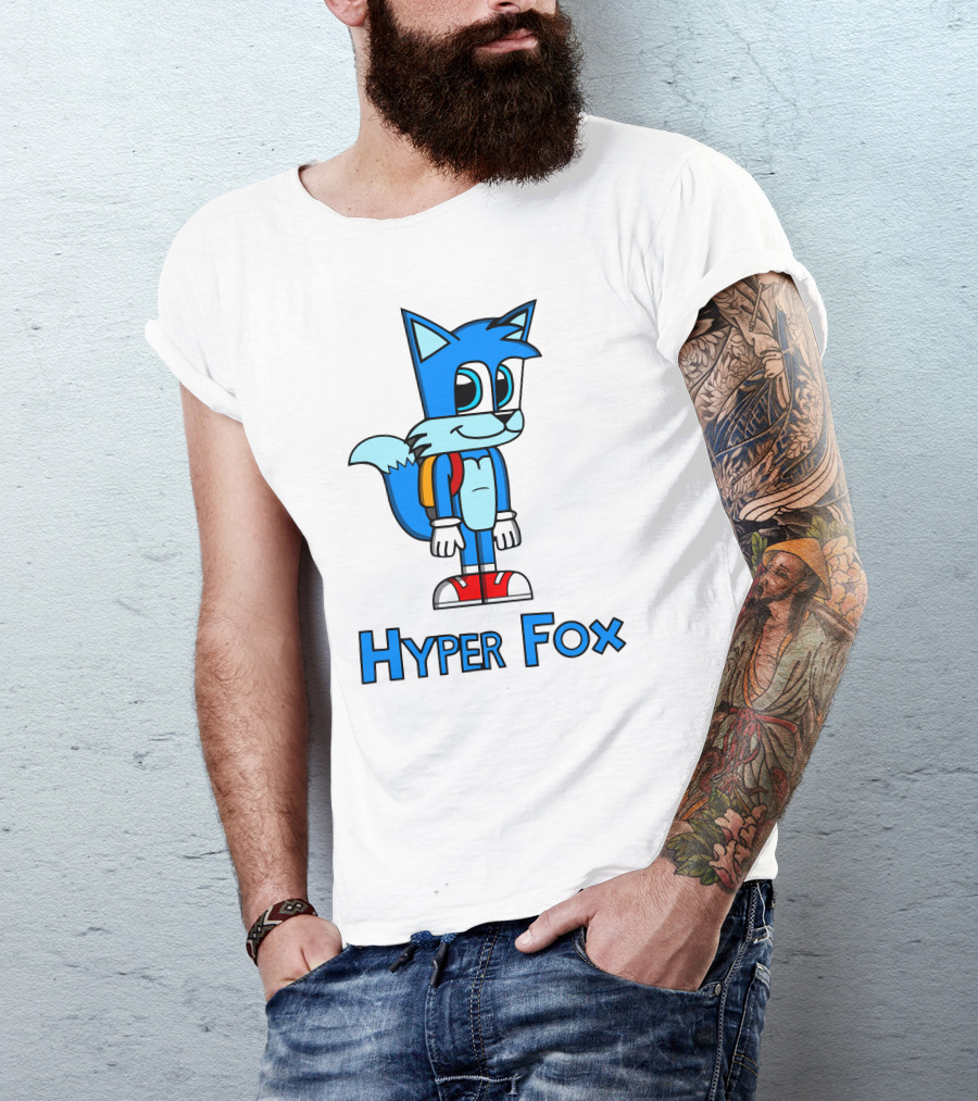 Hyper Fox Funny Cute Blue Cartoon Animal T-Shirt