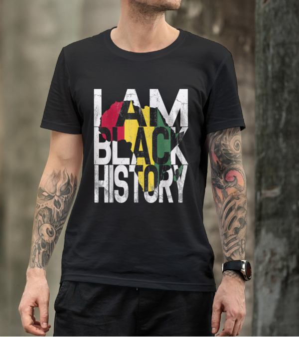 I Am Black History Africa Map Red Yellow Green African American Pride T-Shirt