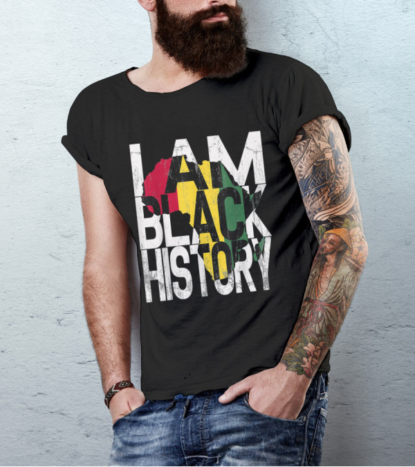 I Am Black History Africa Map Red Yellow Green African American Pride T-Shirt