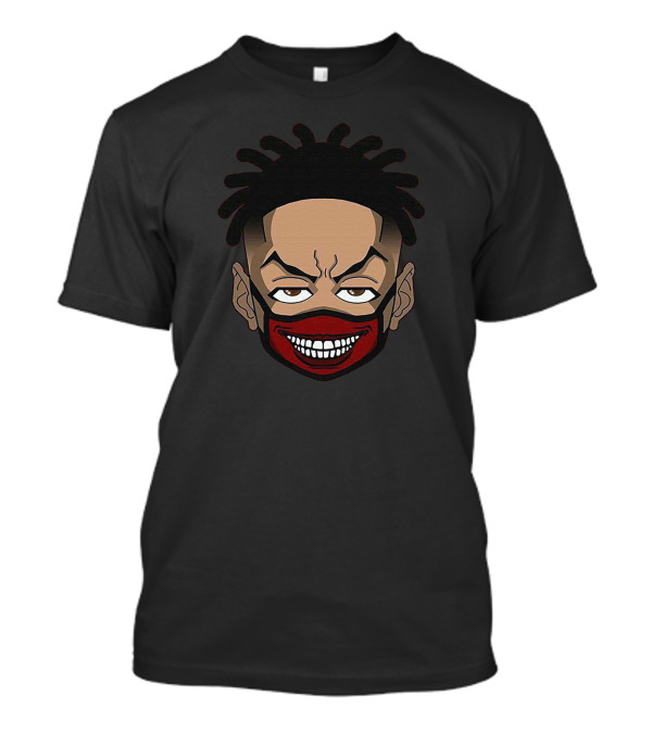 Lil Peep Masked Cartoon Face Design With Dreadlocks And Red Mask T-Shirt