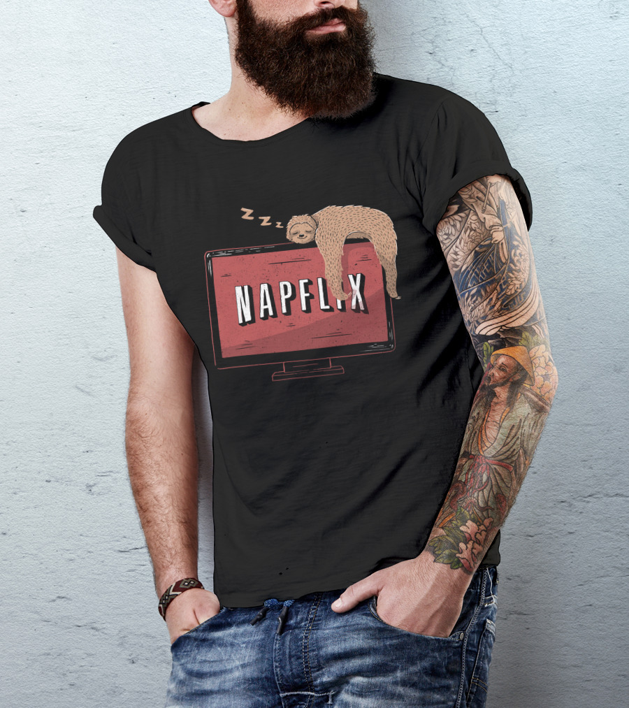 Napflix Sloth Sleeping On TV Screen T-Shirt