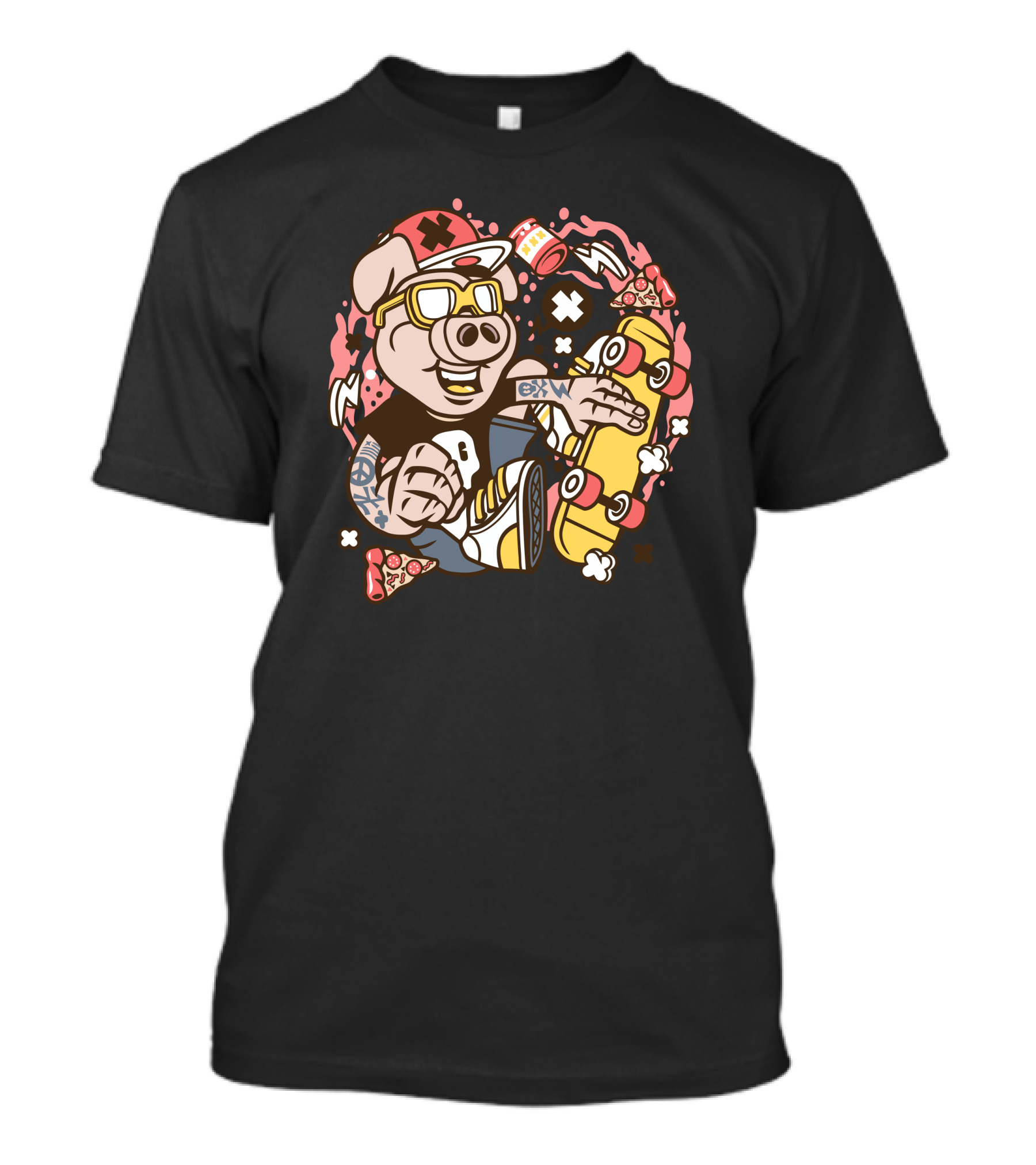 Pig Skater Pizza And Game Controller Adventure T-Shirt