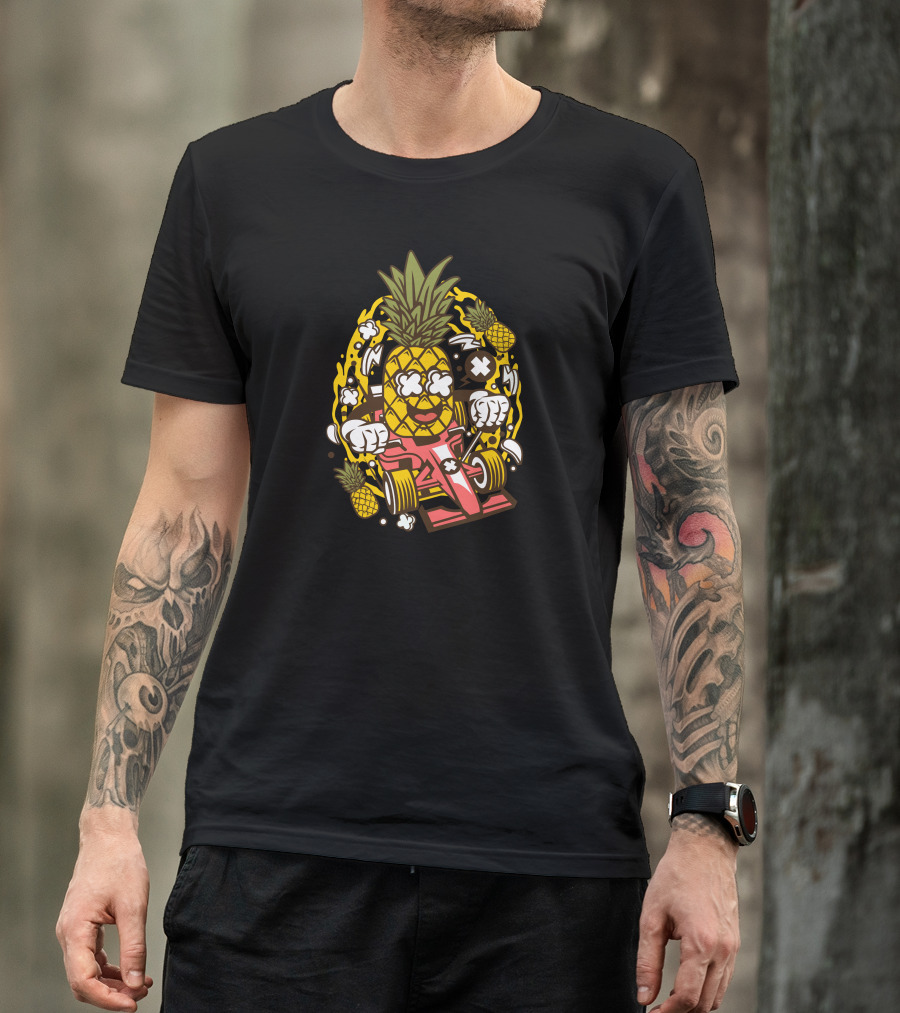 Pineapple Racing Car With Speed Boosters And Pineapple Wheels T-Shirt