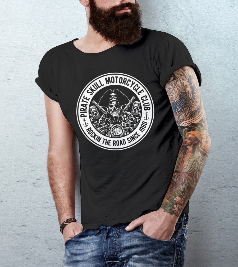 Pirate Skull Motorcycle Club Rockin The Road Since 1990 T-Shirt