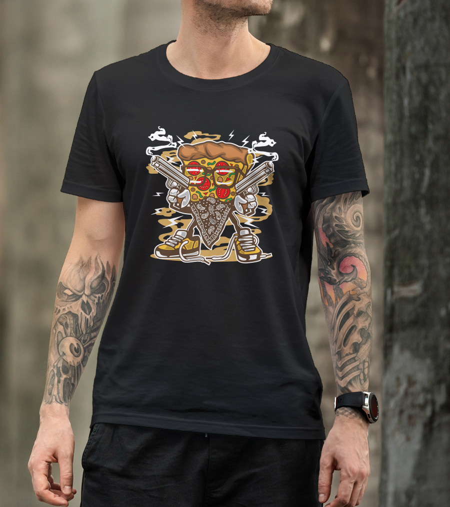 Pizza Gangster Slice With Guns And Sunglasses T-Shirt