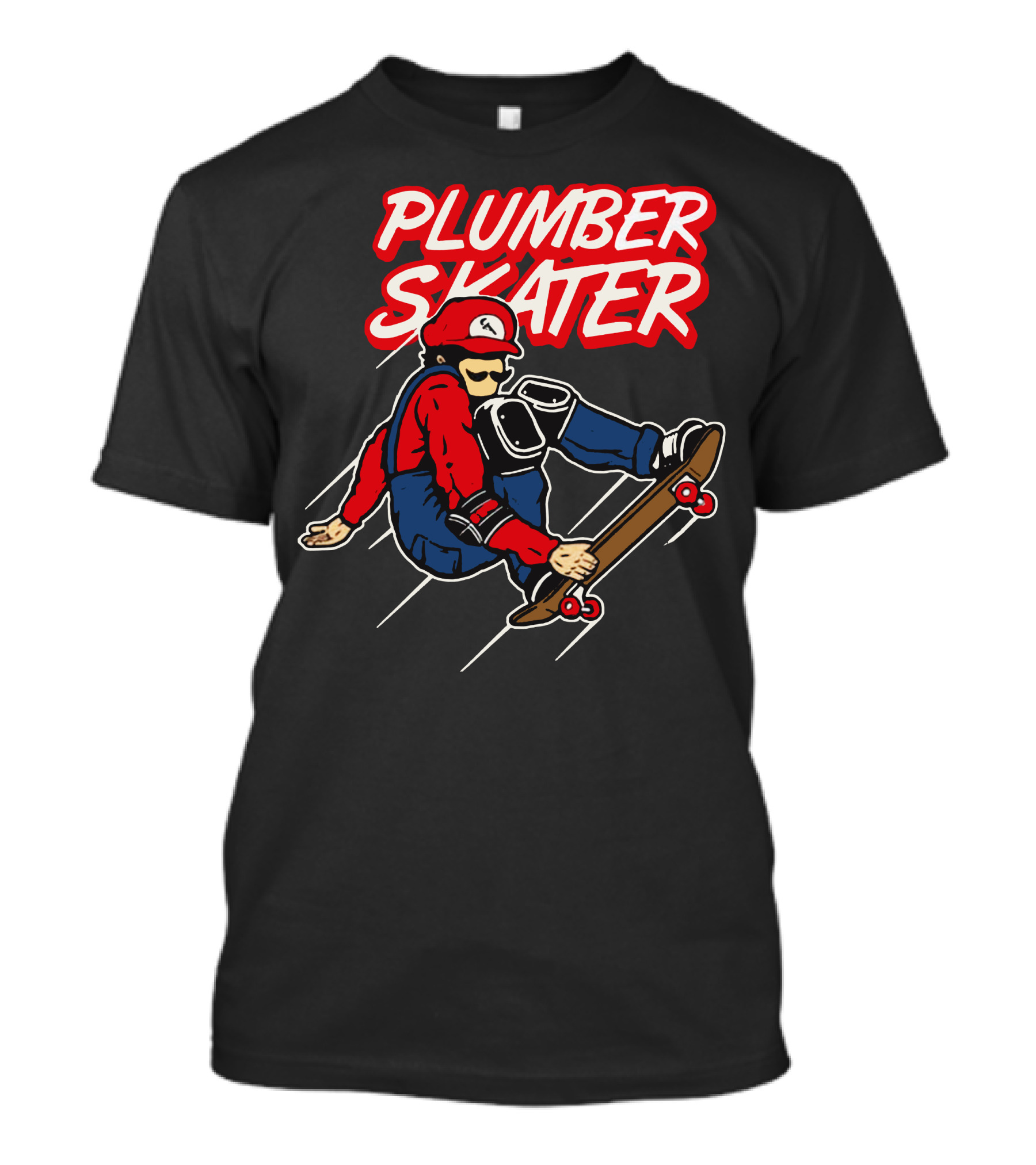 Plumber Skater Action With Iconic Red-Capped Character On Skateboard T-Shirt