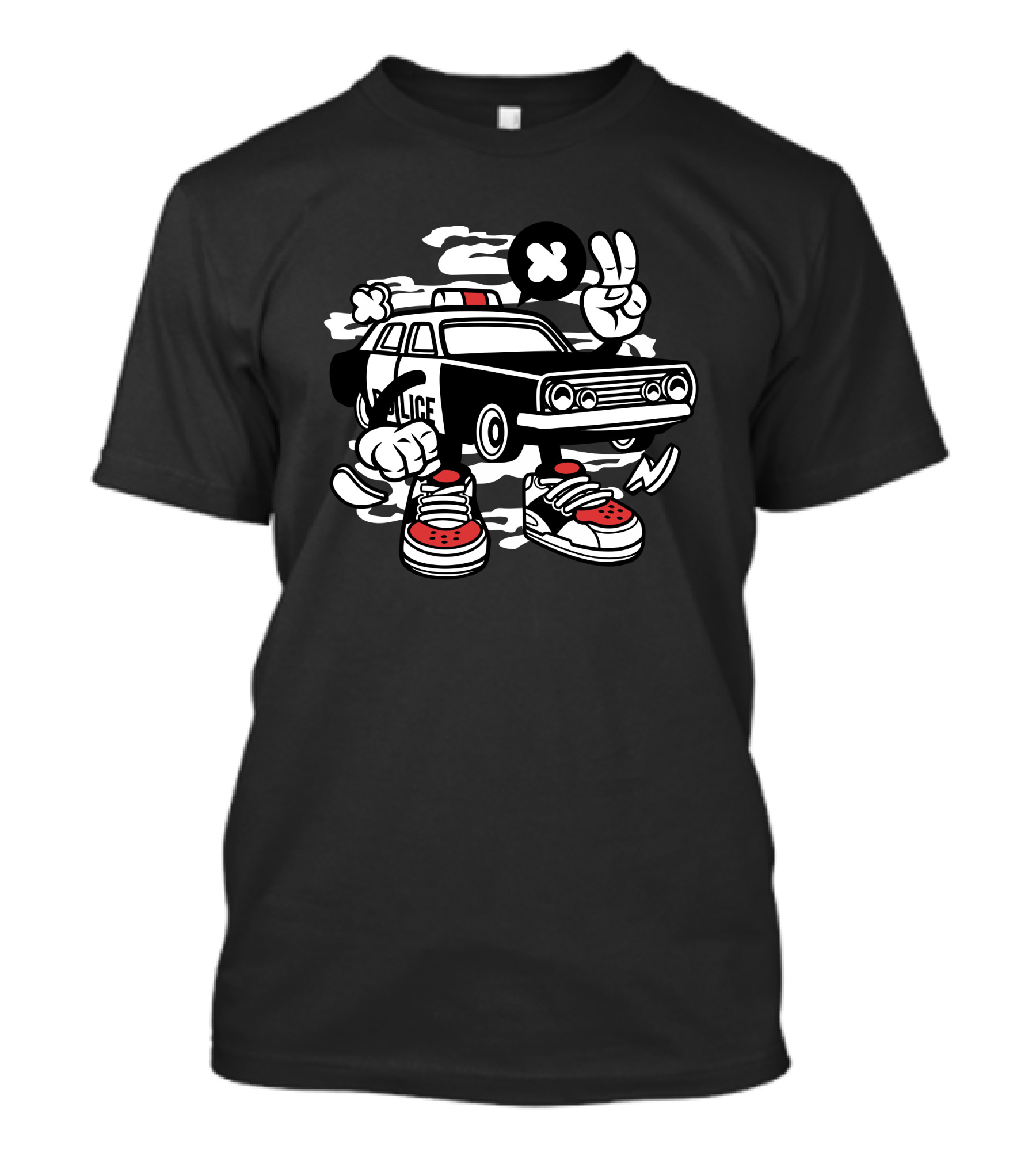 Police Car Cartoon Style With Sneakers And Gloves T-Shirt