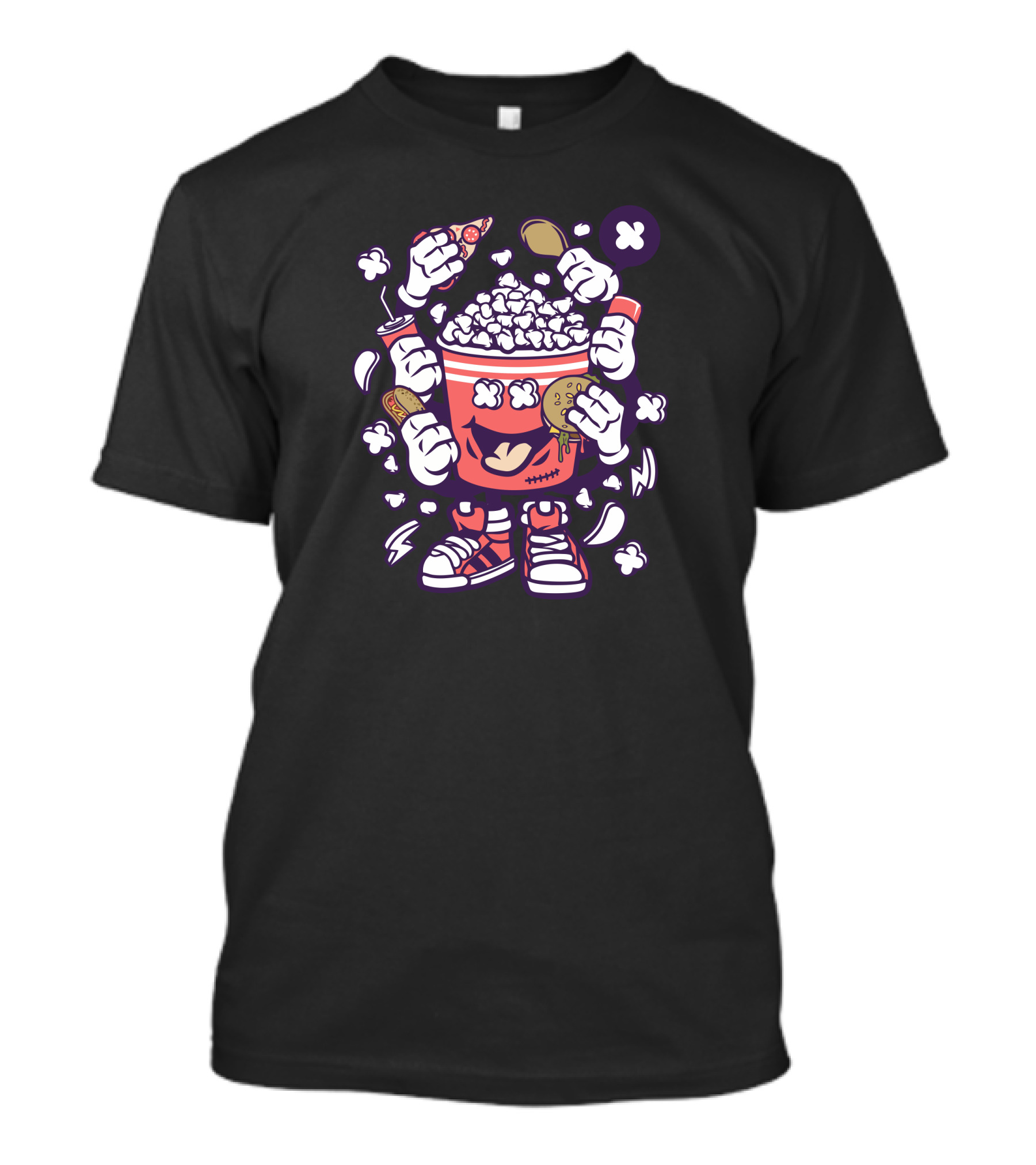 Pop Corn Monster Snack Attack Pizza Burger Sneakers T-Shirt