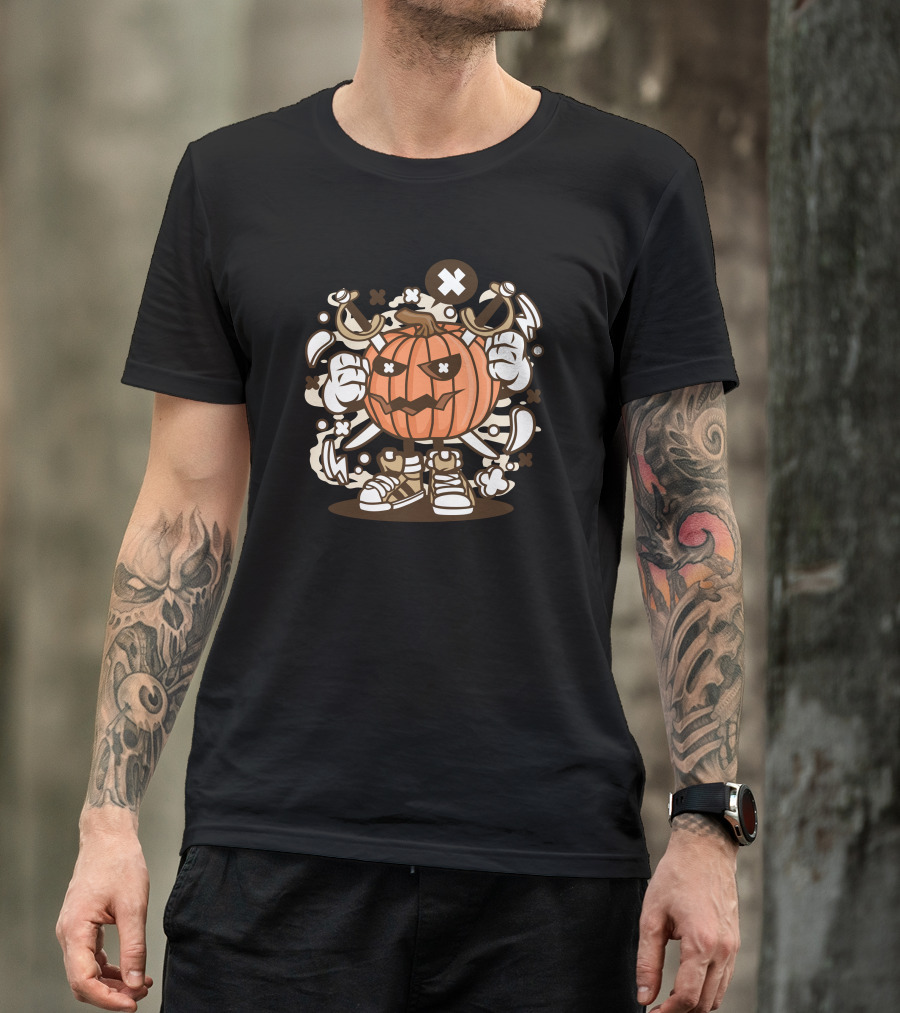 Pumpkins Cartoon Character With X Eyes And Sneakers T-Shirt