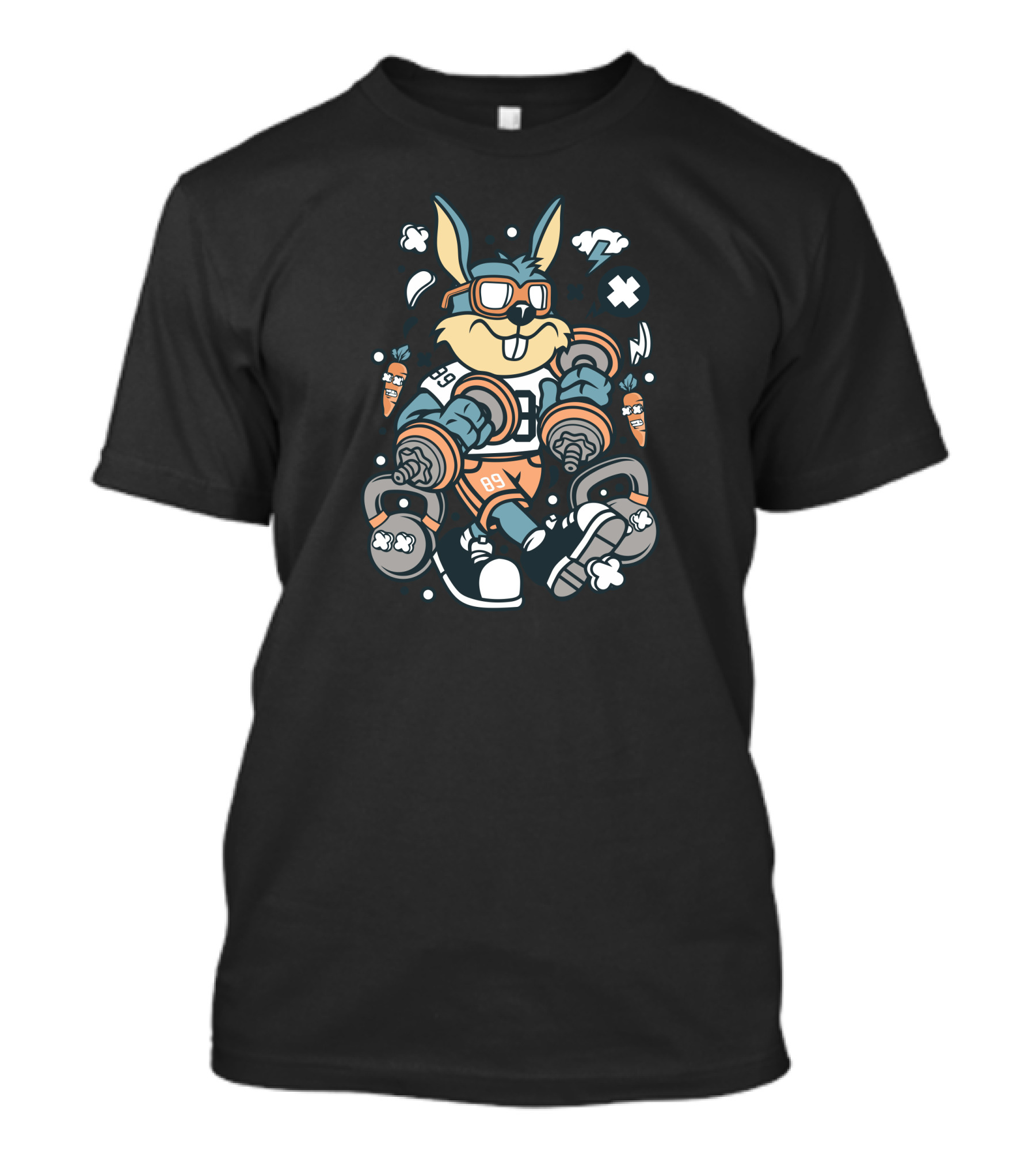 Rabbit Fitness 89 Dumbbells Carrots Kettlebells Goggles T-Shirt