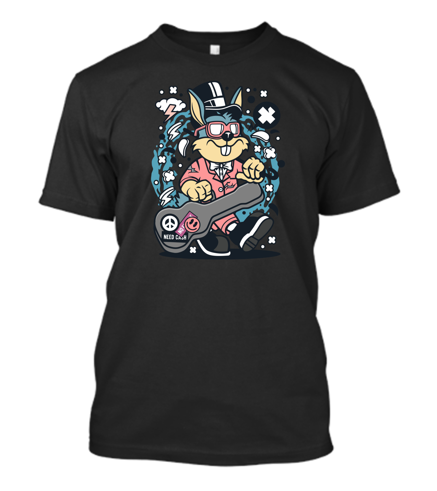 Rabbit Need Cash Guitar Peace Sign Cloud Burst T-Shirt
