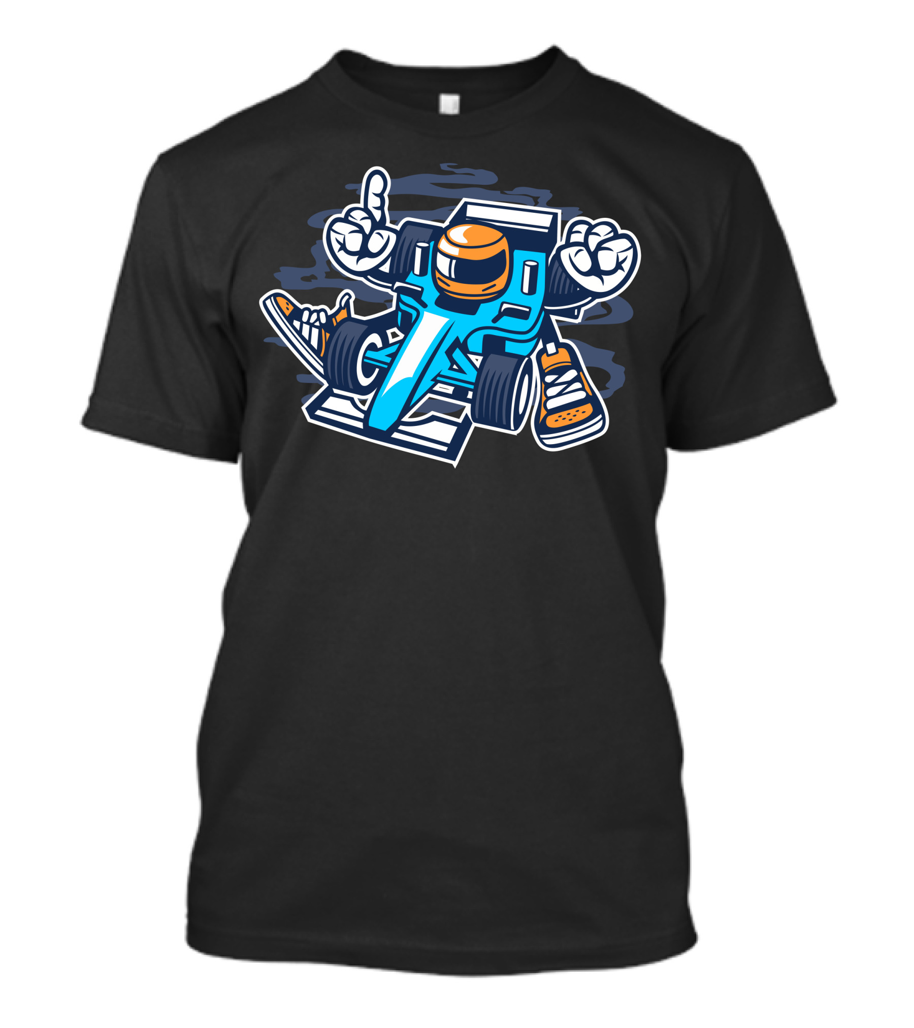 Racer Cartoon Formula Car With Sneakers And Number One Gesture T-Shirt