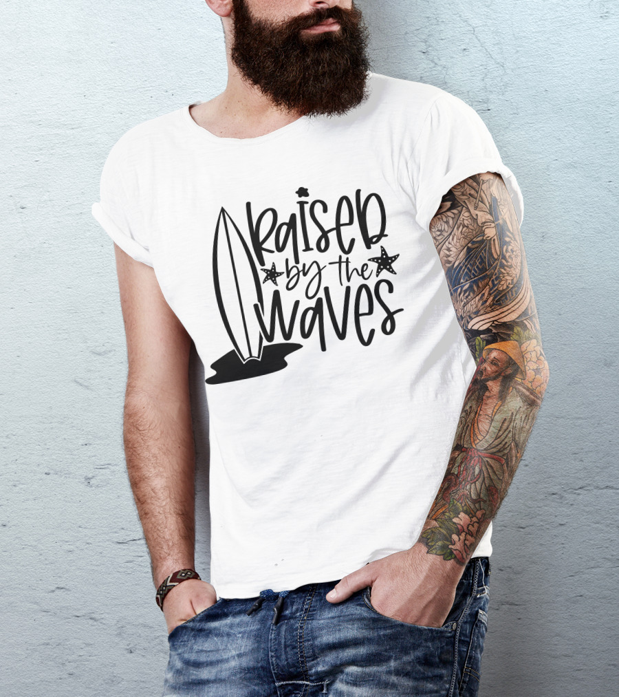 Raised By The Waves Surfboard Starfish Ocean Vibes T-Shirt