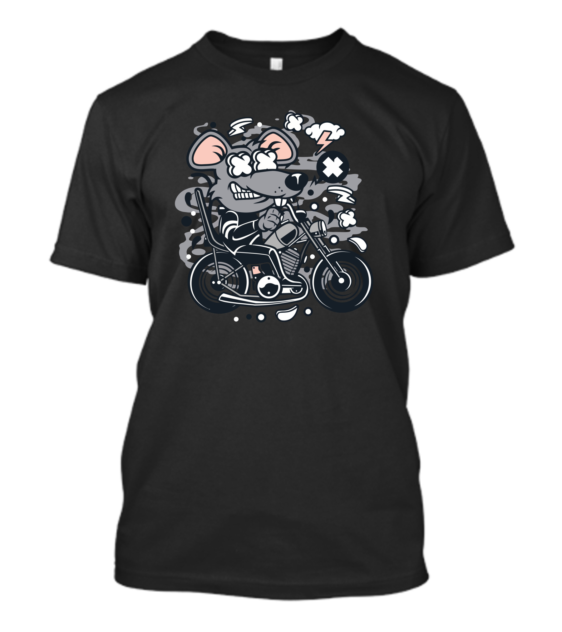 Rat Chopper Cartoon Riding Motorcycle With Speed And Energy T-Shirt