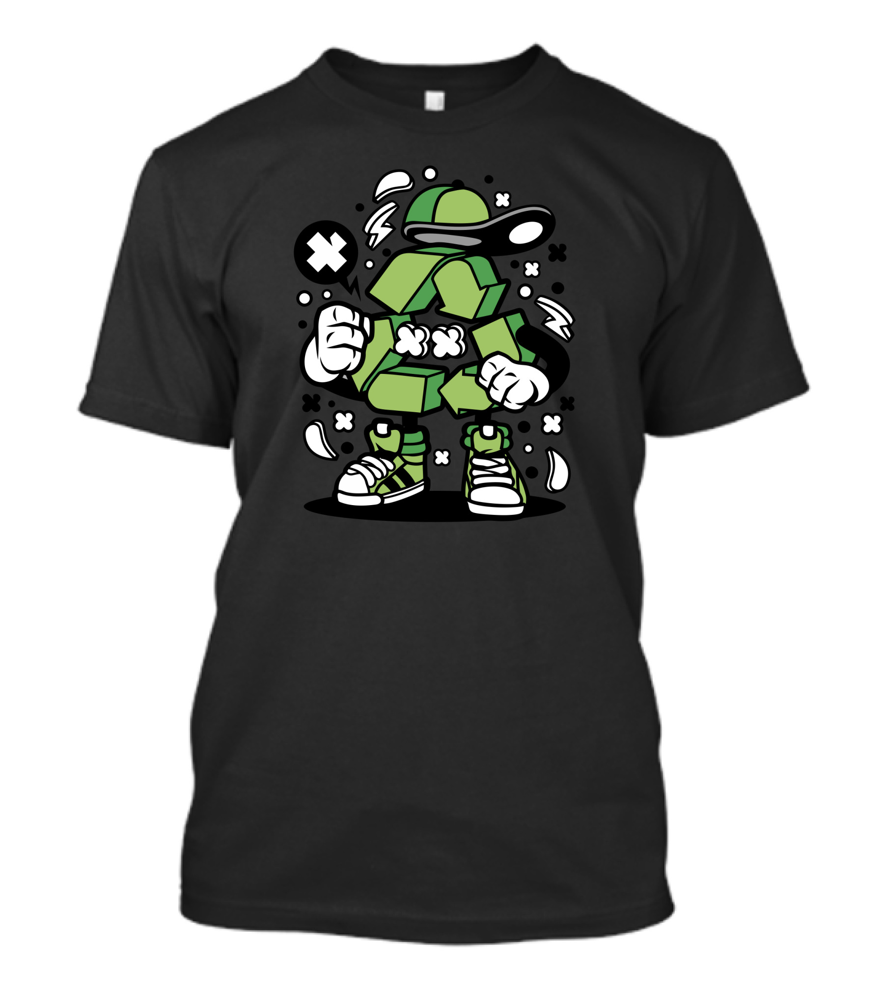 Recycle Symbol Cartoon Character With Hat And Sneakers T-Shirt