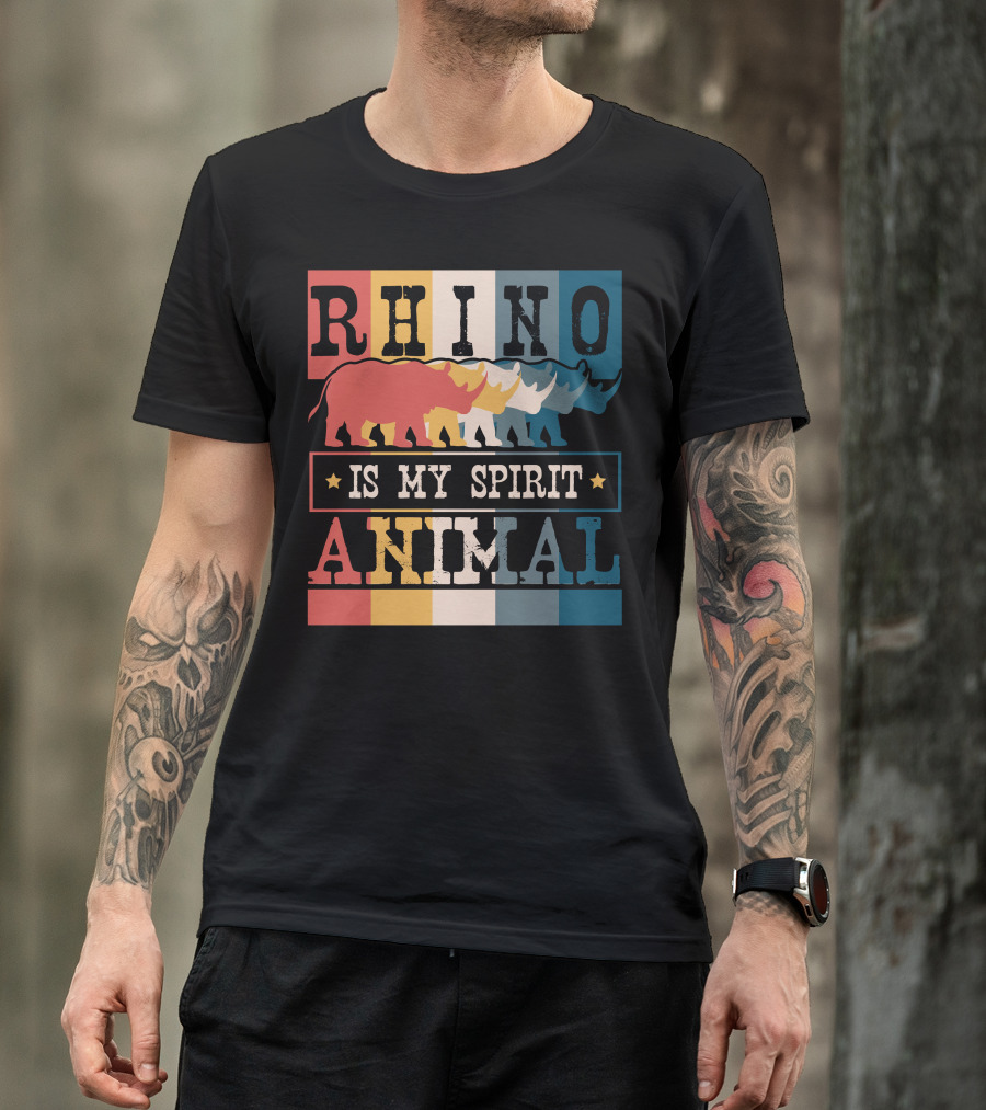RHINO Is My Spirit Animal Vintage Colorful T-Shirt