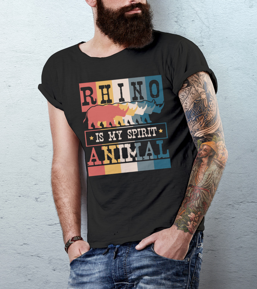 RHINO Is My Spirit Animal Vintage Colorful T-Shirt